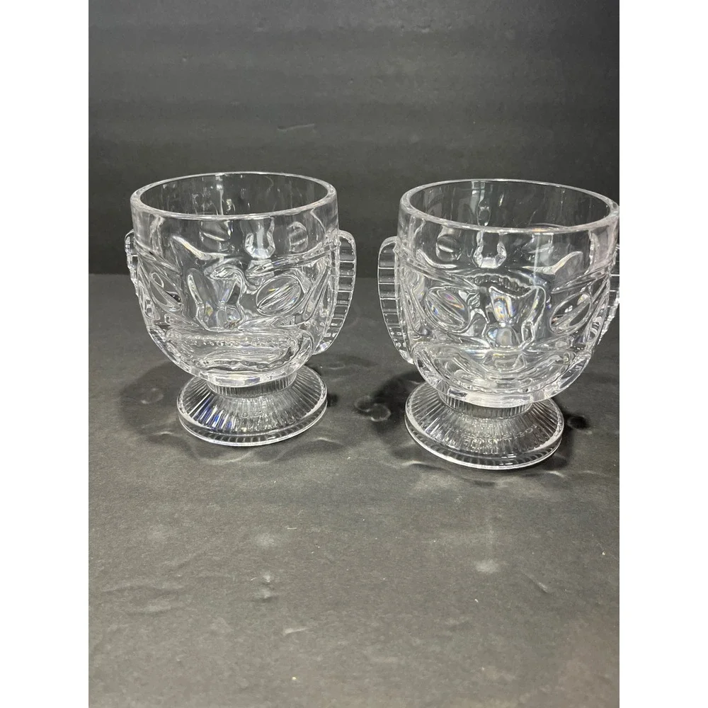 Set of 2 Clear Acrylic Tiki Mugs Footed Tropical Cocktail Glasses 4.5in